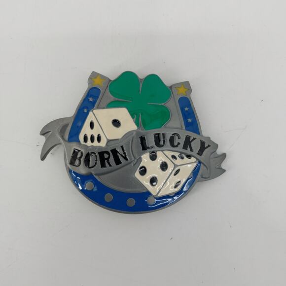 Born Lucky Horseshoe Belt Buckle Dice 4 Leaf Clover Enamel - Picture 2 of 6
